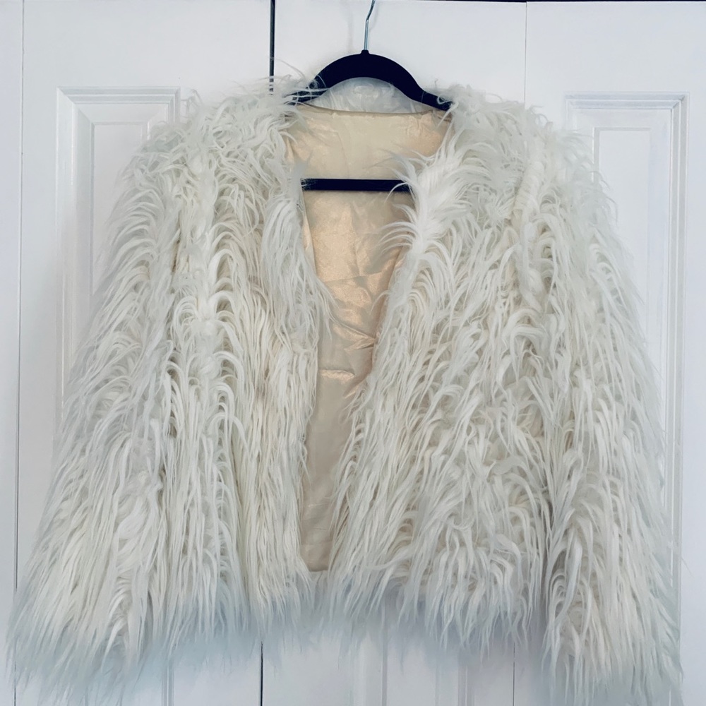 White faux fur jacket